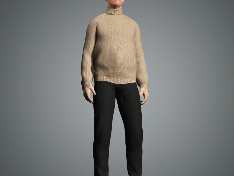 Cartoon Old Male Character Ready for Game and Animation 3D Model
