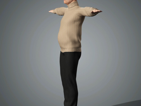 Cartoon Old Male Character Ready for Game and Animation 3D Model