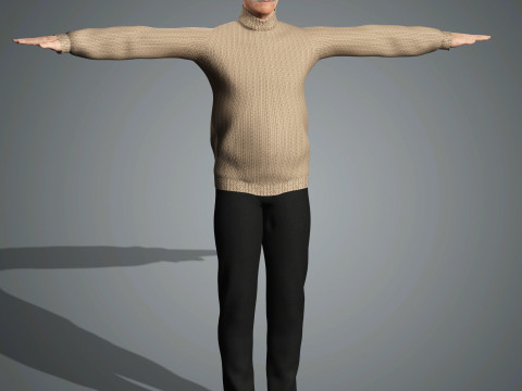 Cartoon Old Male Character Ready for Game and Animation 3D Model