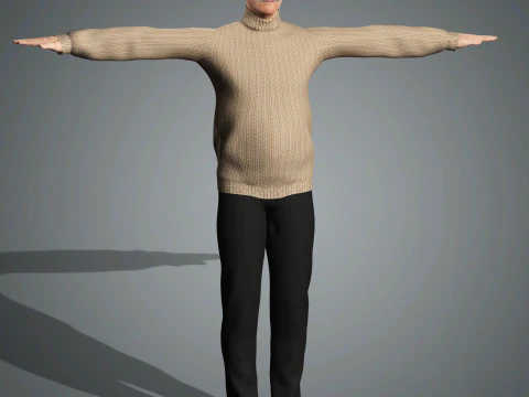 Cartoon Old Male Character Ready for Game and Animation 3D Model
