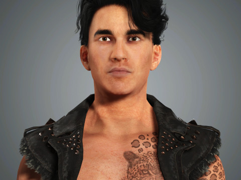 Cartoon Man with Tattoo Character Ready for Game and Animation 3D Model