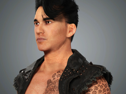 Cartoon Man with Tattoo Character Ready for Game and Animation 3D Model