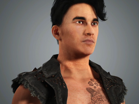 Cartoon Man with Tattoo Character Ready for Game and Animation 3D Model