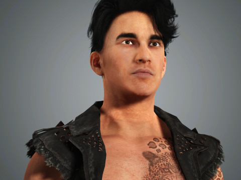Cartoon Man with Tattoo Character Ready for Game and Animation 3D Model