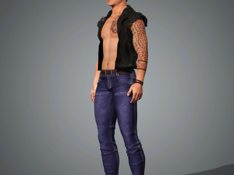 Cartoon Man with Tattoo Character Ready for Game and Animation 3D Model