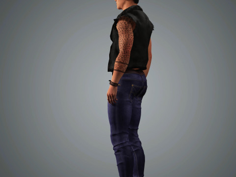 Cartoon Man with Tattoo Character Ready for Game and Animation 3D Model