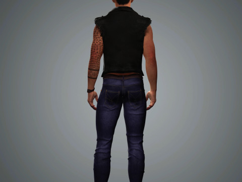 Cartoon Man with Tattoo Character Ready for Game and Animation 3D Model