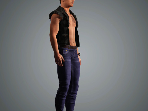 Cartoon Man with Tattoo Character Ready for Game and Animation 3D Model