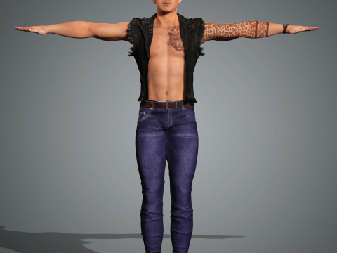 Cartoon Man with Tattoo Character Ready for Game and Animation 3D Model