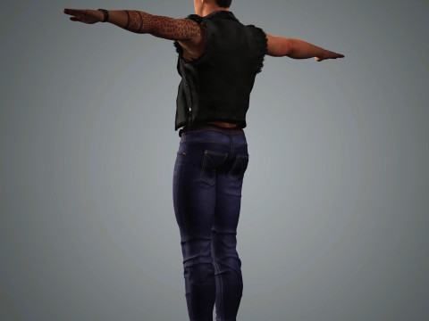 Cartoon Man with Tattoo Character Ready for Game and Animation 3D Model