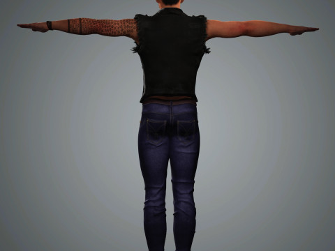 Cartoon Man with Tattoo Character Ready for Game and Animation 3D Model