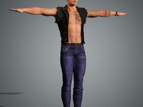 Cartoon Man with Tattoo Character Ready for Game and Animation 3D Model