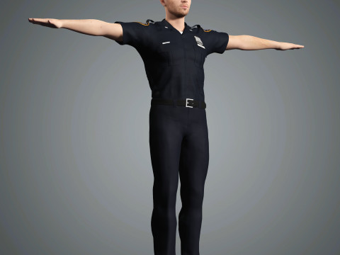 Male Police Officer Character Ready for Game and Animation Model 3D