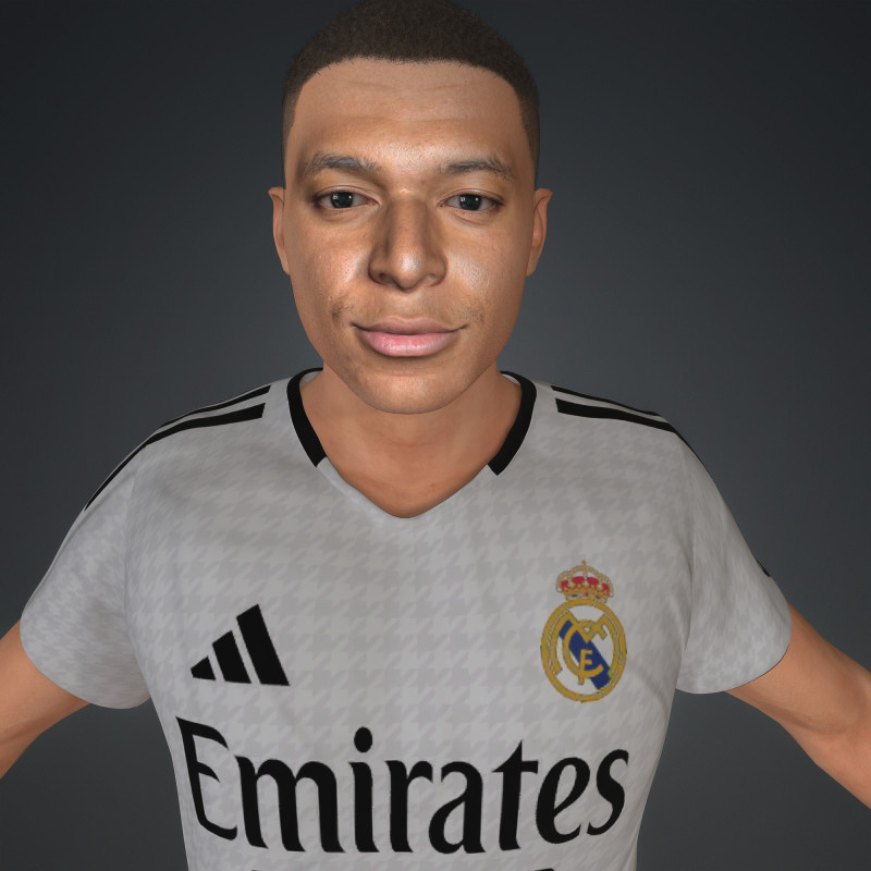 Kylian Mbappe Real Madrid Kit Low-poly 3D Model .c4d .max .obj .3ds .fbx .stl .blend 
