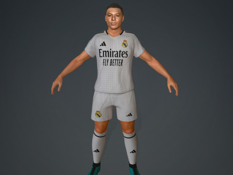 Kylian Mbappe Real Madrid Kit Low-poly 3D Model