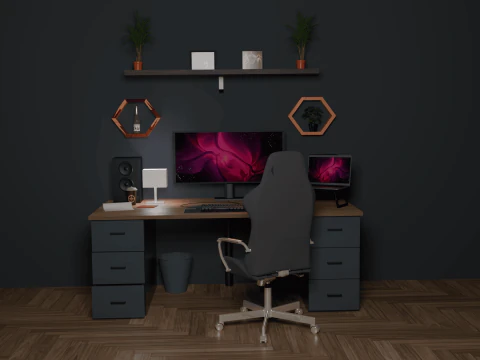 Elegante configurazione da scrivania per il gioco Modello 3D