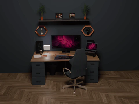 Elegant Desk Setup for Gaming 3D Model