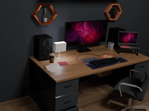 Elegant Desk Setup for Gaming 3D Model