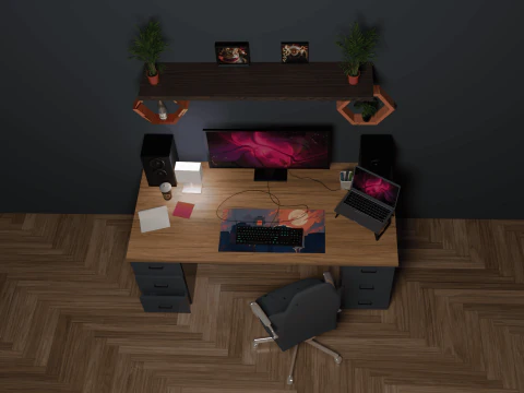 Elegant Desk Setup for Gaming 3D Model