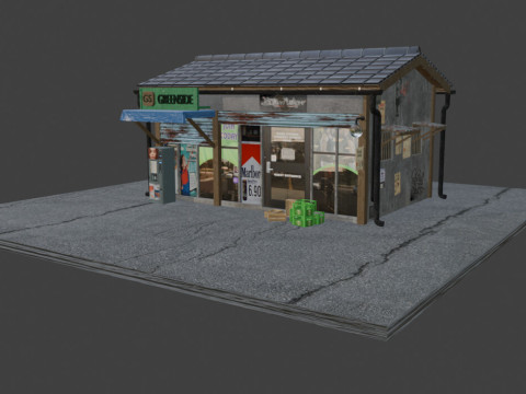 Retro Convenience Store Exterior with Neon Lighting 3D Model