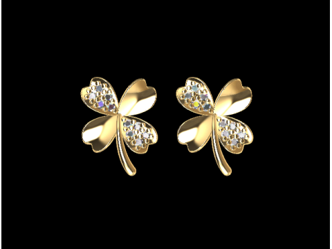 2 Earrings Lucky Clover 3DM STL 3D Print Model