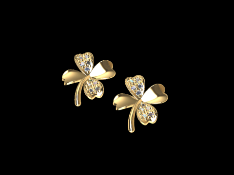 2 Earrings Lucky Clover 3DM STL 3D Print Model