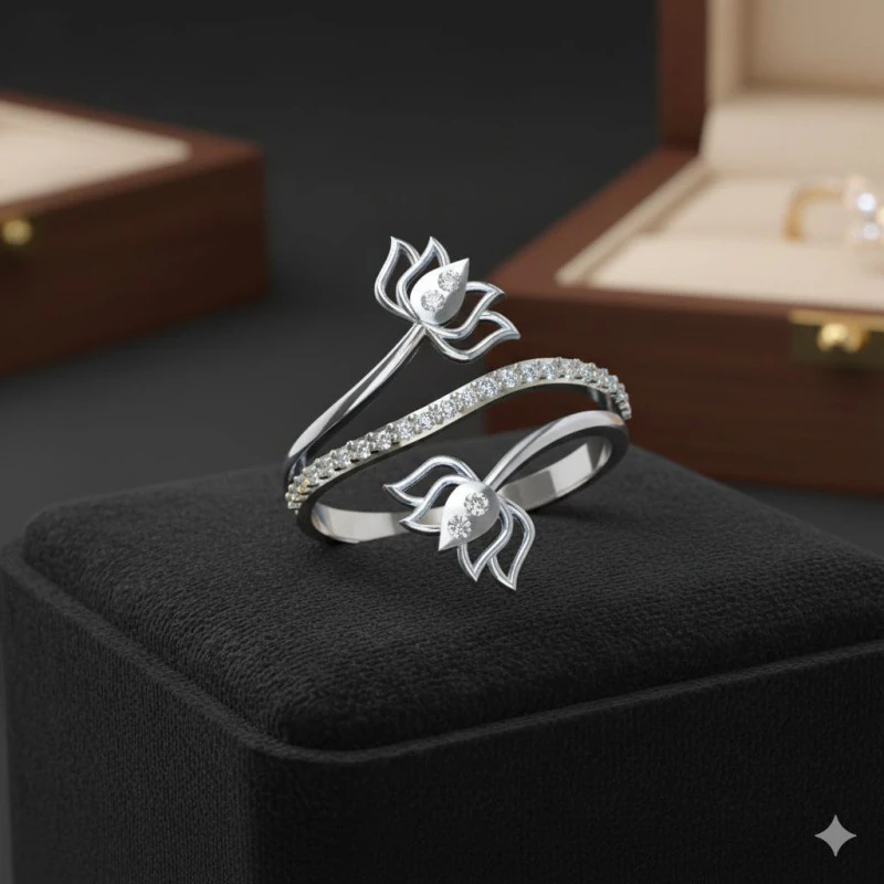 Elegant Floral Open Wrap Ring 3DM STL 3D Print Model .c4d .max .obj .3ds .fbx .stl .blend 