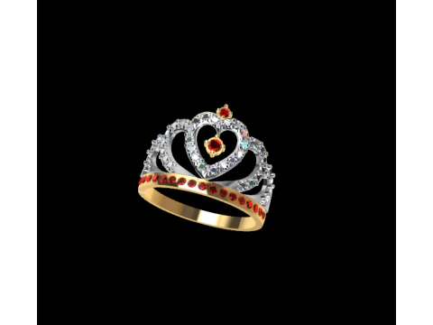 Princess Crown Heart Ring 3D Print Model