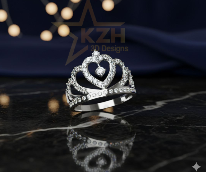 Princess Crown Heart Ring 3D 프린트 모델 .c4d .max .obj .3ds .fbx .stl .blend
