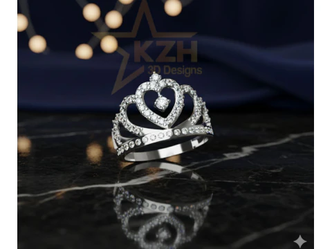 Pierścionek z sercem korony księżniczki Model do druku 3D