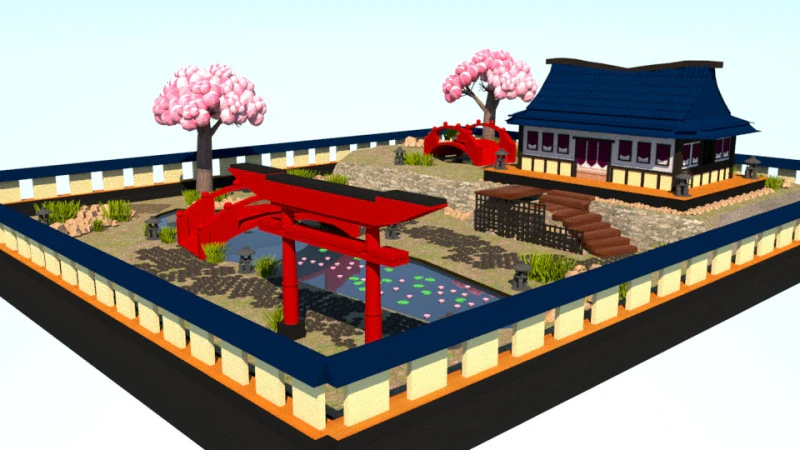 Japanes Garden 3D Model .c4d .max .obj .3ds .fbx .stl .blend 