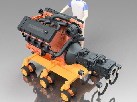 HYDROSTATIC TRANSMISSION ENGINE V8-XT TURBO DETAILED 3D MODEL 3D Model