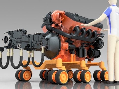 HYDROSTATIC TRANSMISSION ENGINE V8-XT TURBO DETAILED 3D MODEL 3D Model