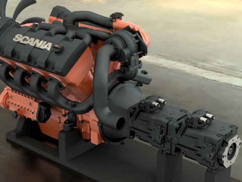 HYDROSTATIC TRANSMISSION ENGINE V8-XT TURBO DETAILED 3D MODEL 3D Model