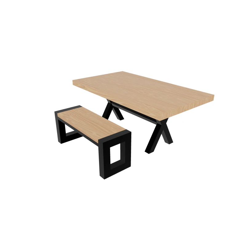 Loft Style Table and Bench SET 3D Model .c4d .max .obj .3ds .fbx .stl .blend 