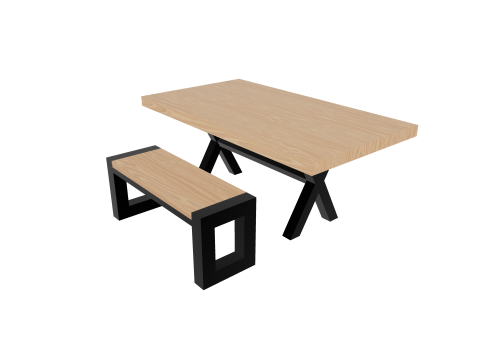 Loft Style Table and Bench SET 3D Model