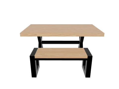 Loft Style Table and Bench SET 3D Model