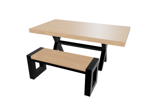 Loft Style Table and Bench SET 3D Модель