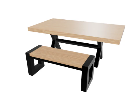 Loft Style Table and Bench SET 3D Model