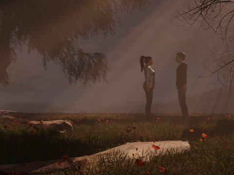 Landscape with couple and natural scene 3D Model
