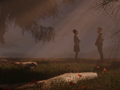 Landscape with couple and natural scene 3D Model