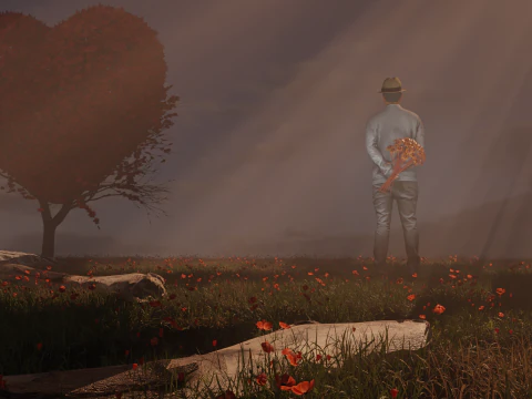 Landscape with couple and natural scene 3D Model