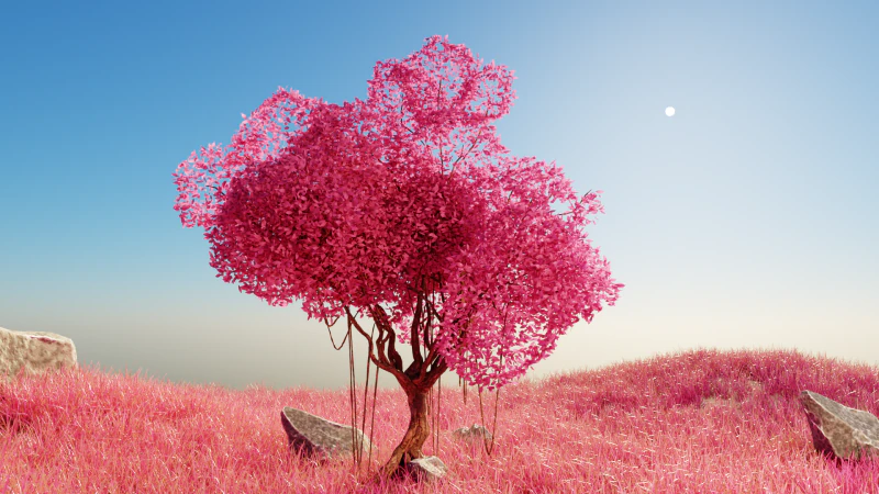Colorful Single tree pink landscape 3D Model .c4d .max .obj .3ds .fbx .stl .blend