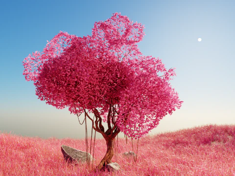 Colorful Single tree pink landscape 3D Model