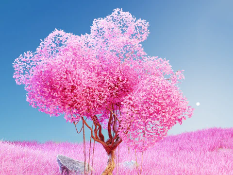 Colorful Single tree pink landscape 3D Model
