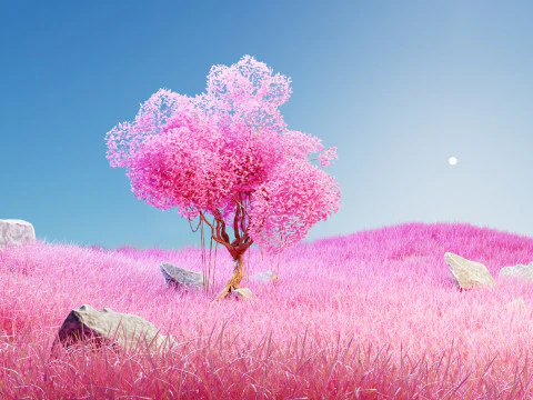 Colorful Single tree pink landscape 3D Model