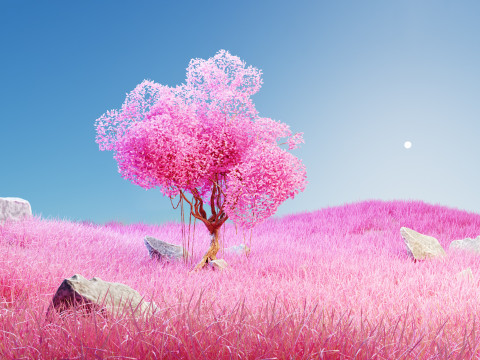 Colorful Single tree pink landscape 3Dモデル