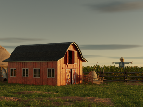 Stylized farm house village scene landscape 3D Model