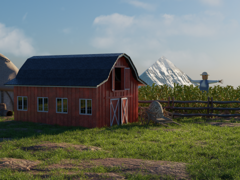 Stylized farm house village scene landscape Modèle 3D