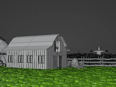 Paesaggio stilizzato della scena del villaggio della fattoria Modello 3D